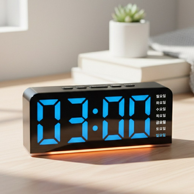 사시한사 무소음 탁상시계 led 탁상용 전자시계 한글 표시 디지털 알람시계, 블랙