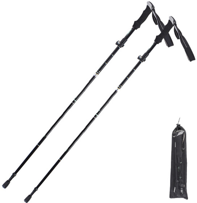 치프몰 초경량 듀랄루민 5단 접이식 등산스틱 2개입, 블랙