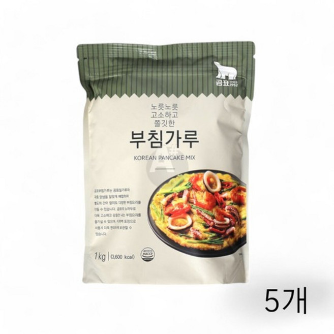 곰표 부침가루 1kg X 5개 식자재 부침개 분말가루 바삭한 명절부침 명절음식 부침용 식당용, 없음