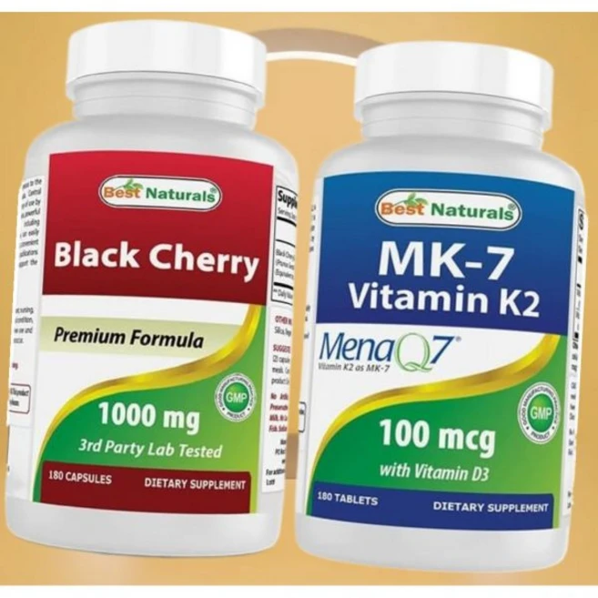 베스트 내추럴스 블랙 체리 1000mg 비타민 K2 와 D3, 1개, 180정 - 쿠팡