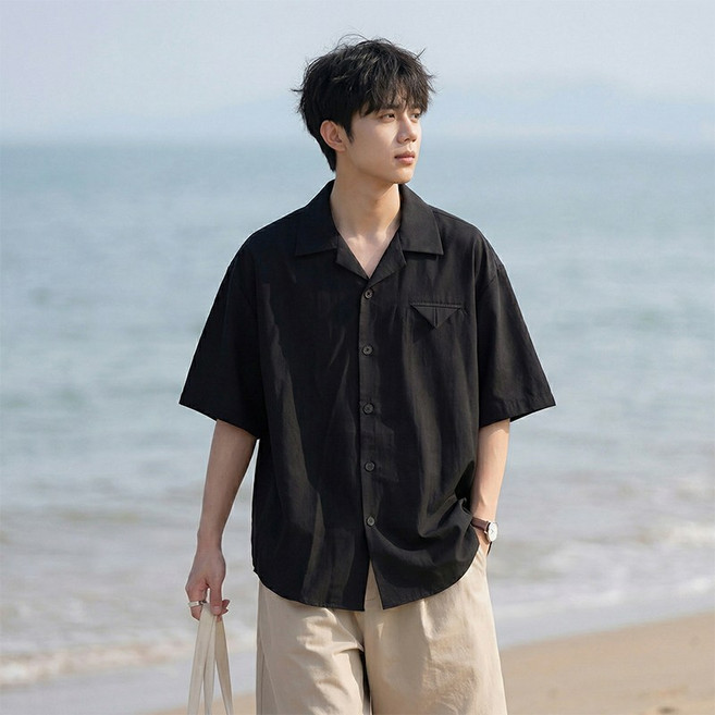 ANYOU 남성 여름 리넨 소재 반팔티 빅사이즈 오버핏 캐주얼 티셔츠