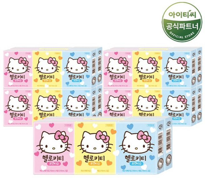 헬로키티 휴대용 포켓티슈 (3겹 10매 6개 x 5팩) 총30개, 10매입, 30개