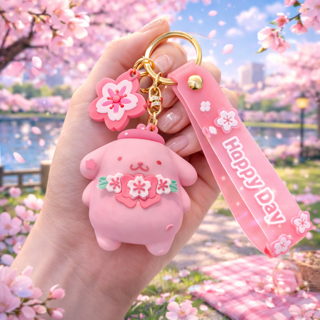 펫더월드 산리오 벗꽃 키링 마이멜로디, 폼폼푸린, 1개