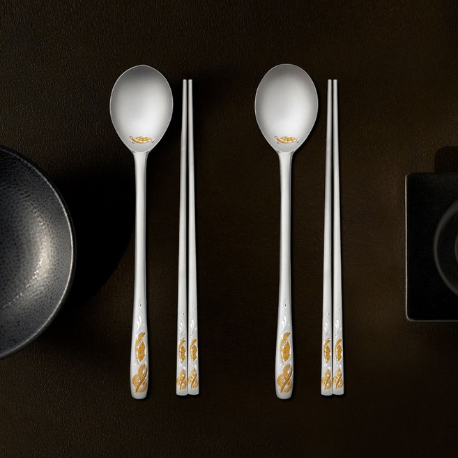 한국도자기 금부 조각거북 은수저 2벌 세트 순은 99%