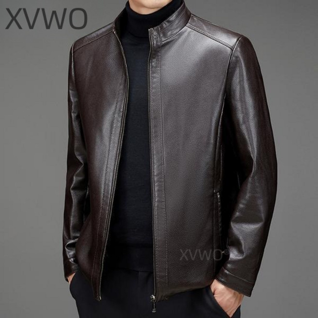 XVWO 입깃 중년남성 가죽자켓 PU 가죽 재킷 겨울 방한 바람막이 아우터 [40-70대]