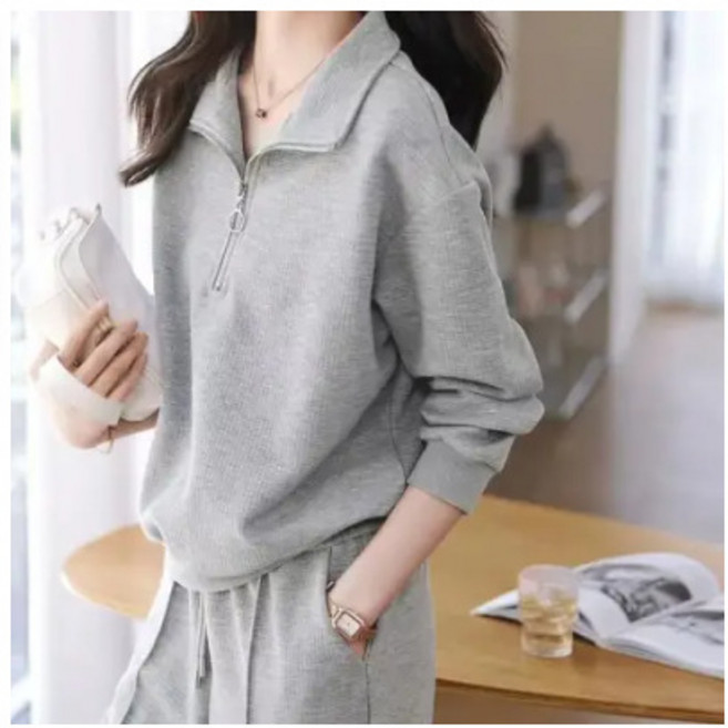 【秋冬新潮】女裝運動套裝 衛衣套裝 休閒套裝 兩件套 女裝 翻領衛衣 鬆緊腰長褲 簡約時尚 居家外出 運動休閒