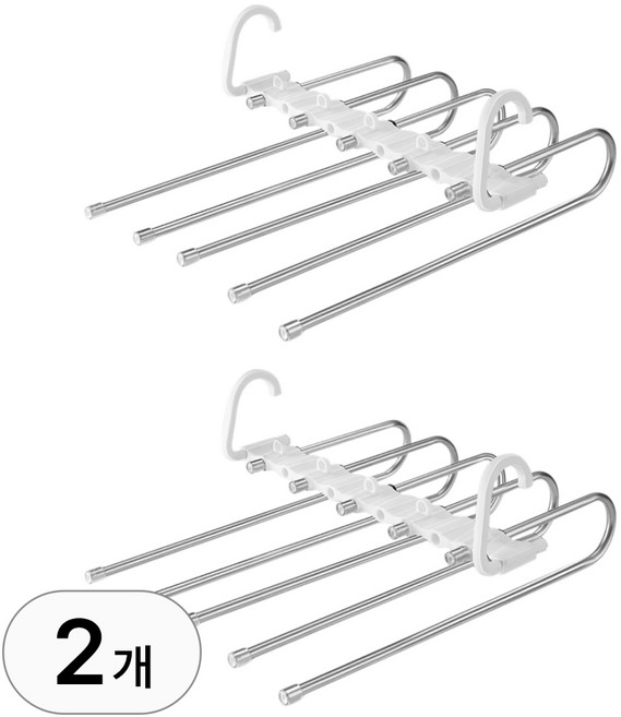 1+1 세트 논슬립 치마 바지 걸이 5단 회전형 옷걸이 틈새 공간 활용 슬림 접이식 자국 방지 베이직 회전, R99933A(화이트, 2개