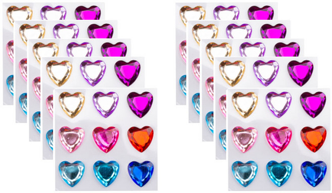 씨앤초이스 보석 하트스티커 18mm 10개 세트 비즈 큐빅 홀로그램 컬러 혼합 스티커 장식 데코 꾸미기 문구소품, 혼합1