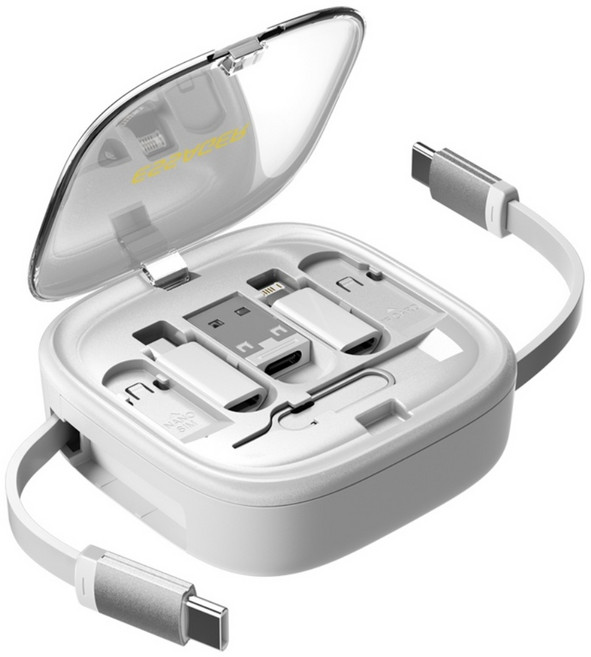 Essager 60W 충전 케이블 어댑터 9 in 1 휴대용 멀티박스, 1개, 화이트, 1m