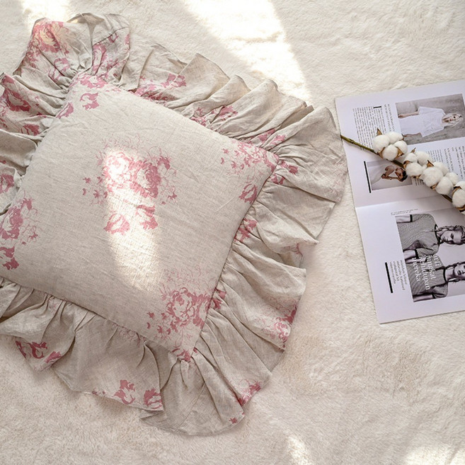 로즈 린넨 프릴 방석 쿠션