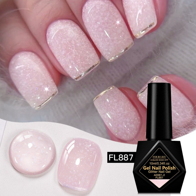 스노우 글리터 젤리 젤 밀키 화이트 핑크 누드 젤리 컬러 글리터 시퀸 젤 폴리쉬 UV 필요 2가지 색상 제공 10ML, 젤리 핑크，FL887, 20g, 1개
