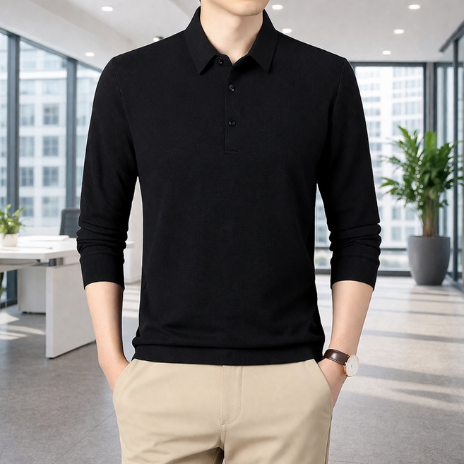 가우토 남성 데일리 긴팔 카라티 슬림핏 와플 티셔츠