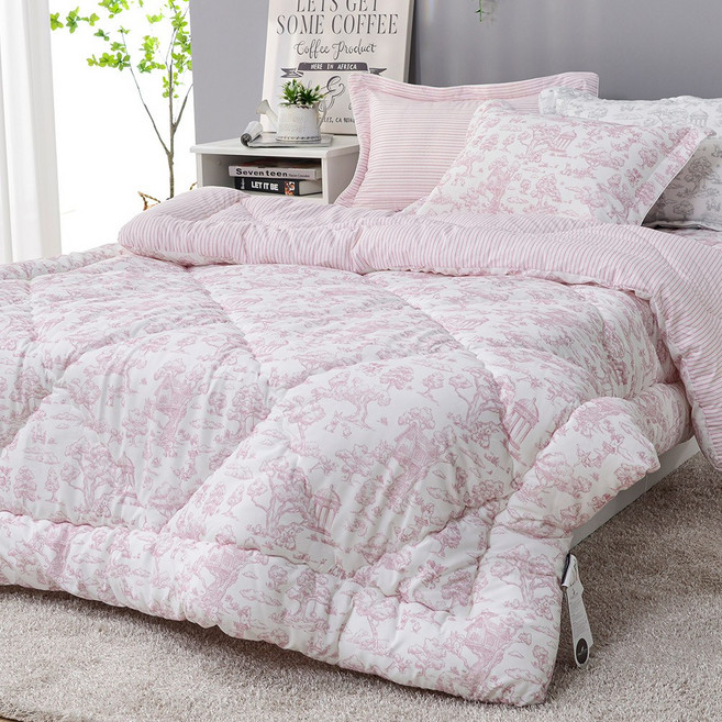 [이불+패드+베개커버] 부드러운 소프트 마이크로 먼지없는 옥수수솜 사계절 봄가을 겨울 간절기 차렵 이불 2인용 퀸사이즈 침구 침대 패드 세트