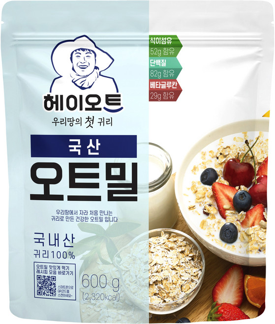 [두보식품] 헤이오트 국산 오트밀 600g, 1개