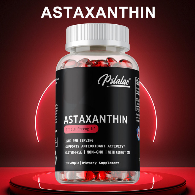 아스타잔틴 12mg - 고강도 항산화제 에너지 지원 글루텐 프리 & 비GMO, 1개, 120정