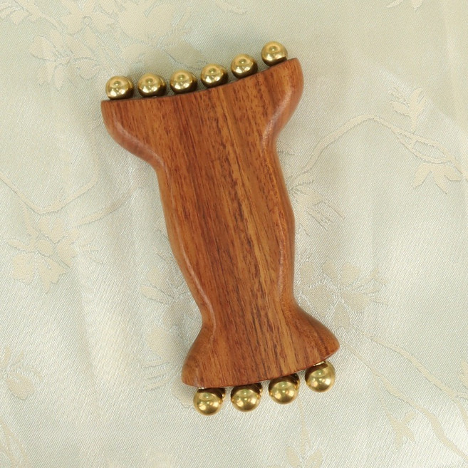 梨花木金珠鐏麵部筋膜提陞工具 黃銅臉部按摩器 睛明穴/眼週/臉部按摩 頭皮按摩 颳痧 消水腫 斜方肌, 1個, 金珠樽按摩器【1個】