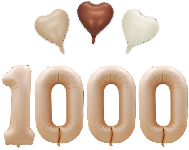 [해피쏘굿] 1000일 40인치 대형 크림/베이지 숫자 + 하트 풍선세트, 베이지 숫자세트, 1세트