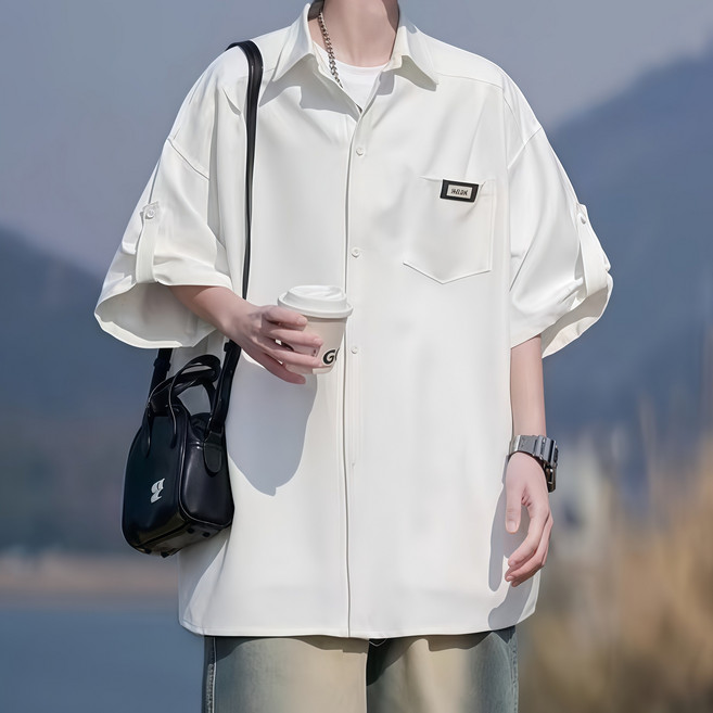 스타일닥터 남성용 여름 카라 오버핏 캐주얼 베이직 반팔 남방