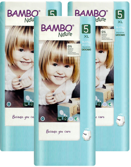 밤보네이처 밤보그린 기저귀 팬티형 5단계 특대형 공용 38매 (대용량) 3개