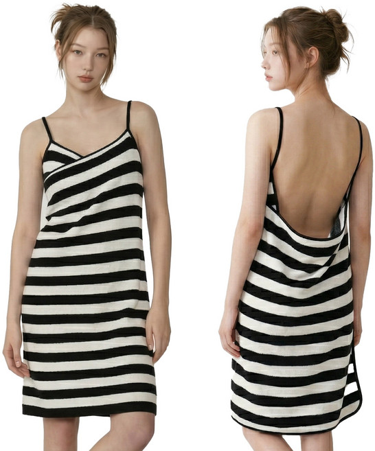 뮤트아웃 여성 샤워 가운 골프 목욕 로브, 블랙 스트라이프