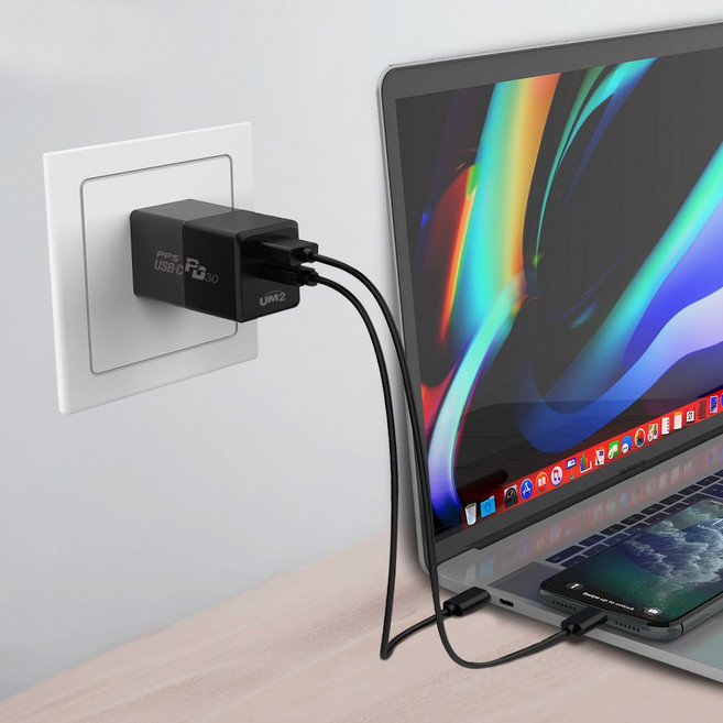 UM2 45W USB PD PPS 고속충전기 C타입 아이폰11 아이패드 프로 갤럭시S20 노트10 QCPD45W, 1개