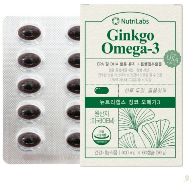 징코 오메가3 골드 600mg x 60캡슐 선물, 60정, 1개