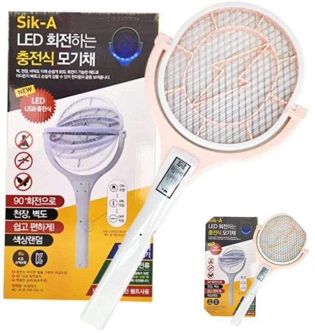 오보상점 90도회전 LED 충전식 모기채, 360도 회전 충전식 모기채(Sik-F3)