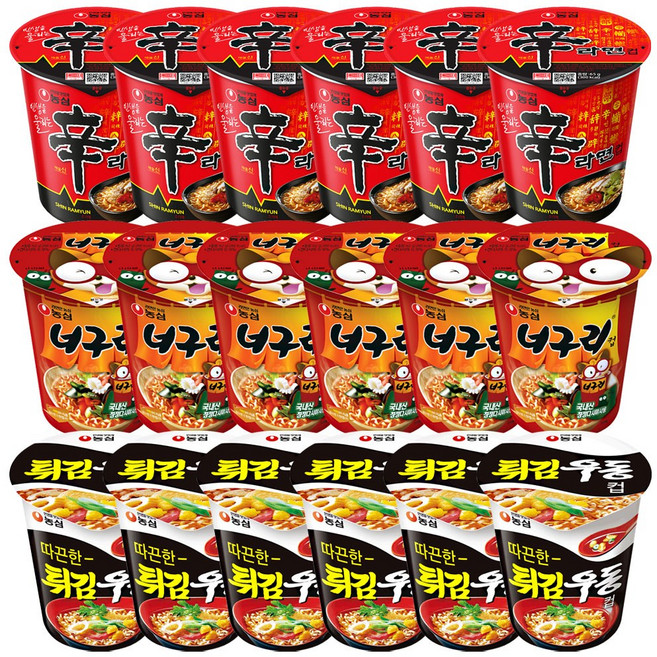 농심 컵)농심신라면소 6개 + 컵)농심너구리얼큰한맛소 6개 컵)농심튀김우동소 6개, 18개