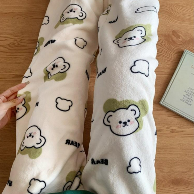 해피파이 귀여운 캐릭터 따뜻하고 포근 극세사 파자마 수면 잠옷 바지