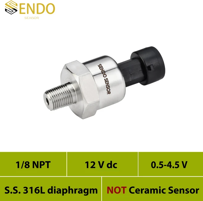 오일 워터 압력 트랜스미터 센서 0.5-4.5V 1 8NPT 150psi 게이지 10bar mpa 스테인리스 스틸 316L 다이어프, 11 150psi 10bar gauge, 06 12V in 0.5 4.5V 1 8N