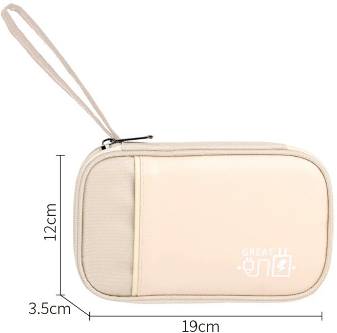 GREAT LL 3C收納包 防潑水 分隔收納 防撞手機多格手拿包, 1個, 【米色】皮革手提電源包