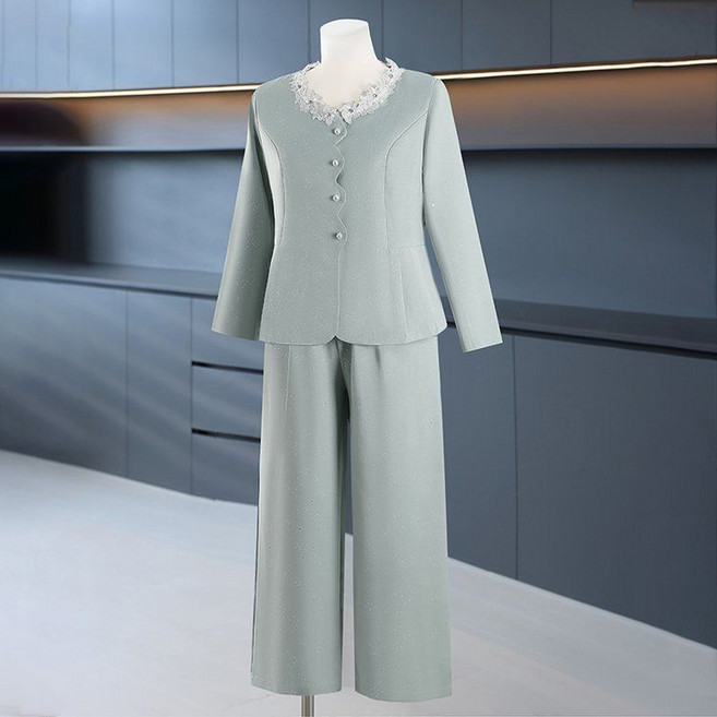 중년 여성 봄 가을 정장세트 루즈핏 긴팔 정장 투피스 캐주얼 하객록 통바지 상하세트SYW