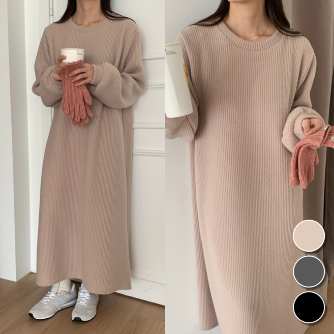 핏몬 여성 빅사이즈 골덴 융 기모 박시 롱 원피스