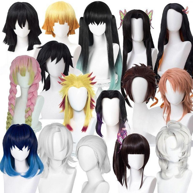 코스프레 귀칼 가발 코스튬 의류 아가츠마 젠이츠+헤어 네트 프리 사이즈