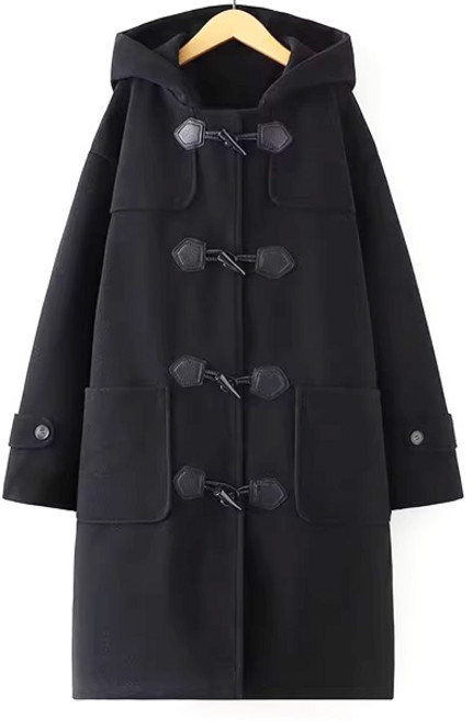 지홍 후드 떡복이 코트 오버코트 루즈핏 모직 아우터 하프코트 롱코트