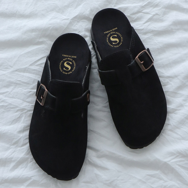 [특가할인] 보스턴 발편한 라운드 통굽 기모 퍼 버클스트랩 블로퍼 슬리퍼 3cm