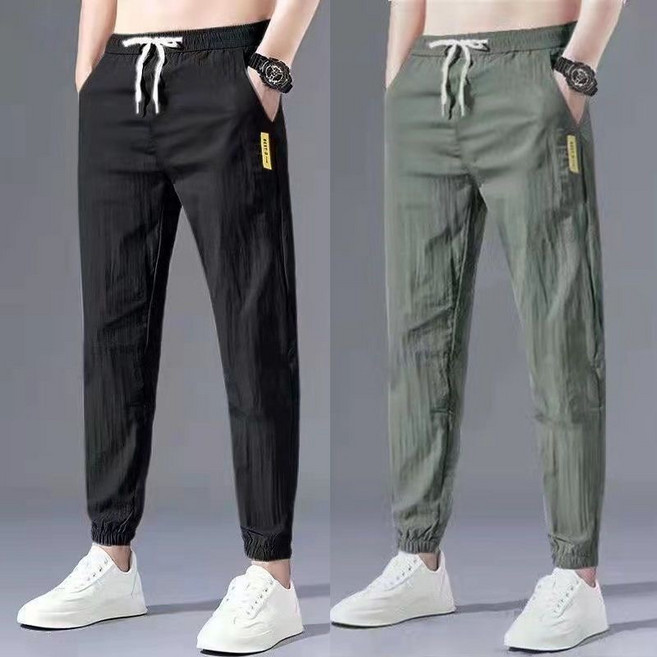 Ashysnow 1+1 냉장고 캐주얼 바지 남자 여름 얇은 배기핏 투포켓 쿨 조거팬츠 트레이닝 바지