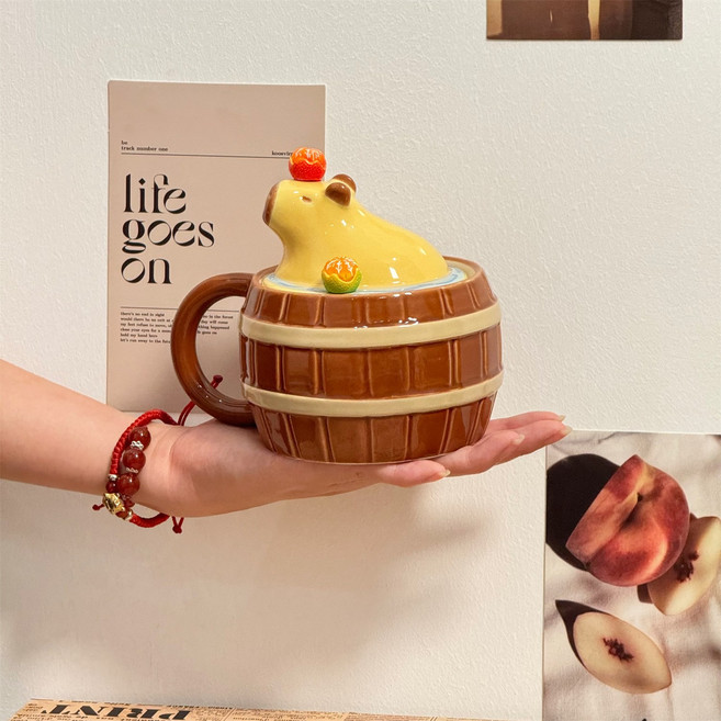 컵 기념품 머그컵 고급스러운 도자기컵 귀여운 수달 물컵 창의적, 401-500ml, 컵 [컬러 박스 + 2 하나의 오렌지], 1개