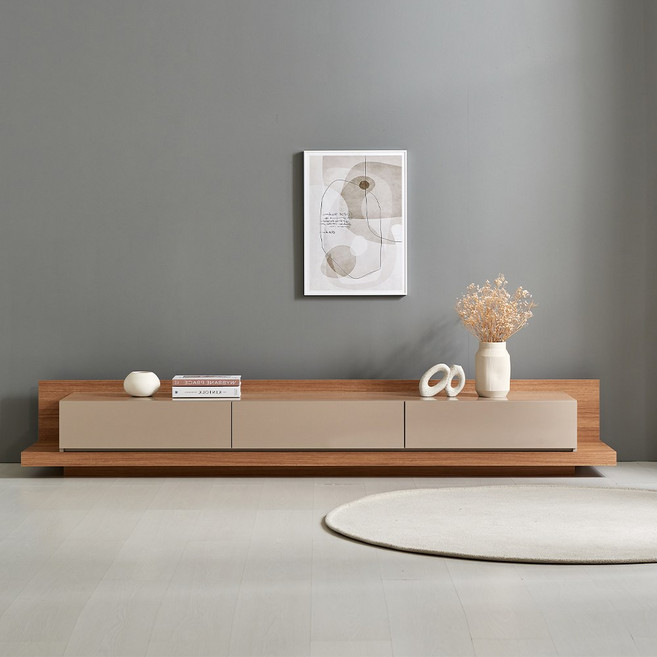 프리다 익스텐션 LED 3단 서랍 거실장 2300 tv다이 낮은 티비선반 모던 장식장, 오크그레이