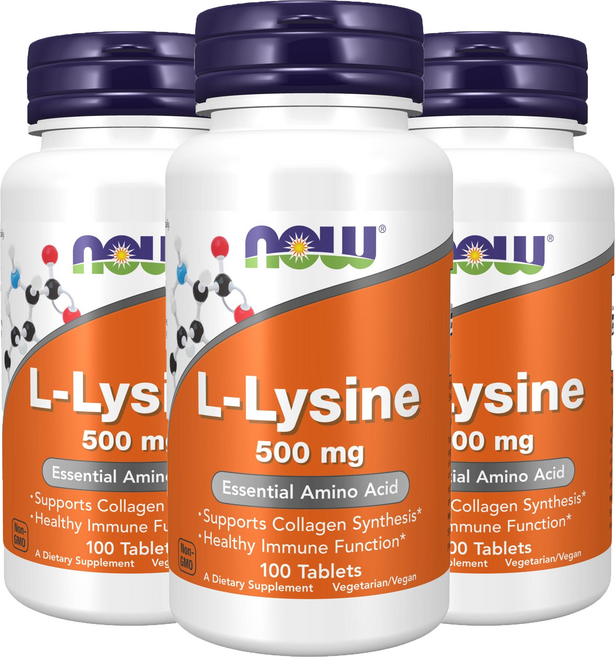 NOW Foods 左旋離胺酸素食錠 500mg, 100錠, 3罐