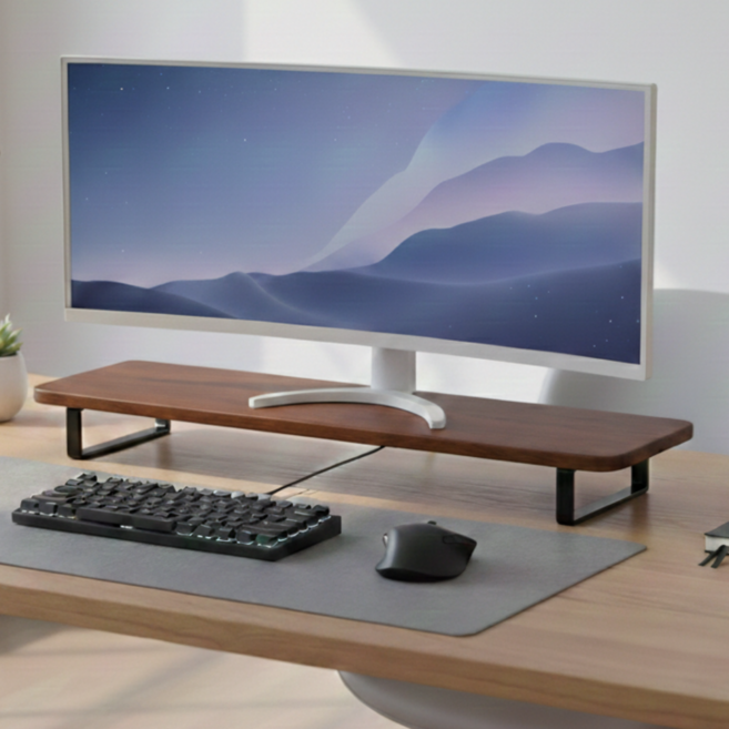 프리미엄 우드 모니터 받침대, 월넛색