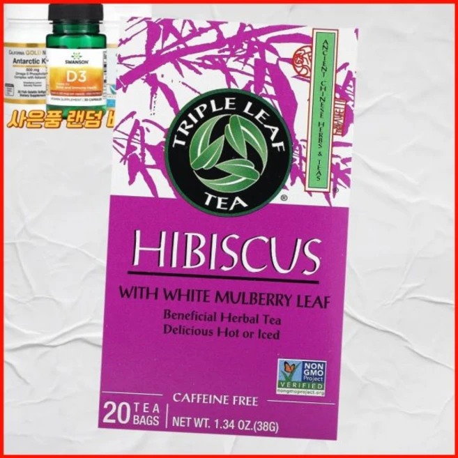 트리플 리프 티 화이트 멀베리 잎 함유 히비스커스 카페인 무함유 티백 20개 38g 미국내수 티트리플, 트리플 리프 티 화이트 멀베리 잎 함유 히비스커스 카페, 1개 - 쿠팡