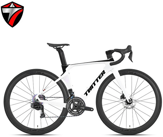 트위터 R5Pro 파이널 풀카본 로드 자전거 휠탑 무선 24단 전동 변속기, 1개, 54cm, 화이트&블랙 알루미늄 휠셋 - 쿠팡