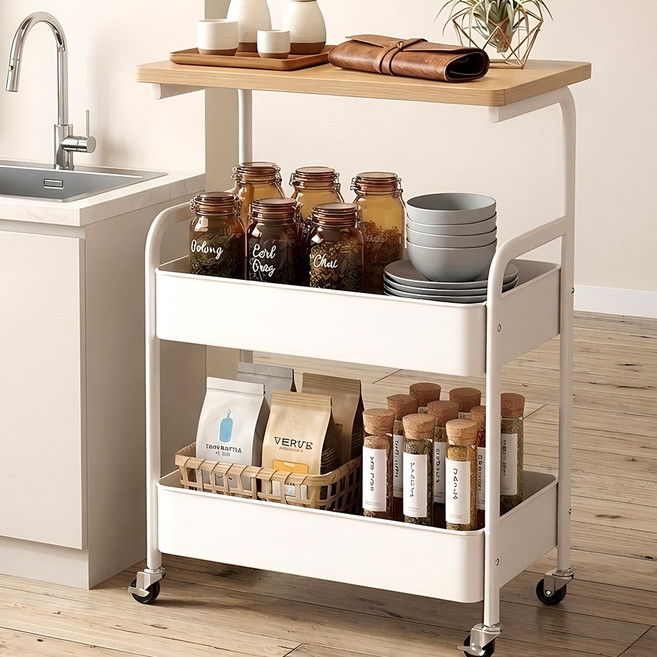 라온프리 이동식 3단 트롤리, 우드