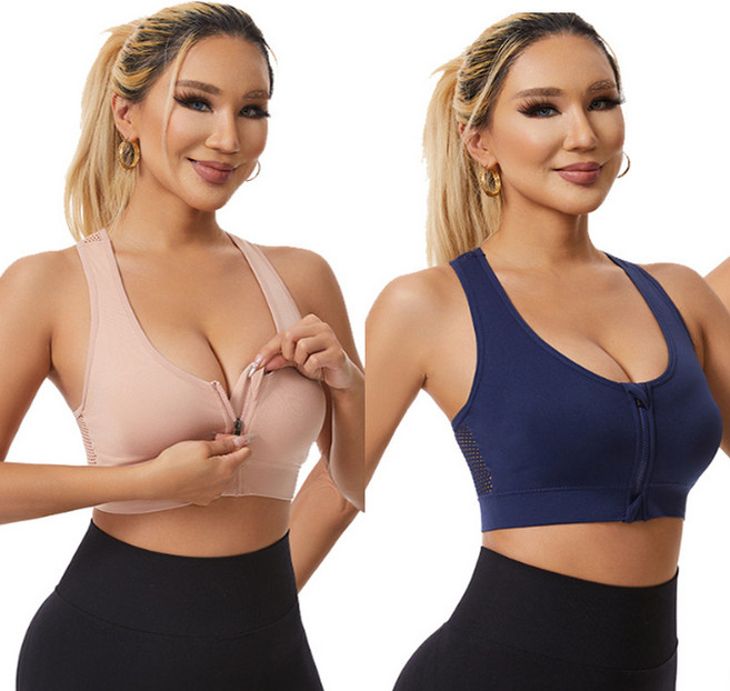 JLVJ 1+1 여성 노와이어 편안한 앞지퍼 신축성 스포츠브라