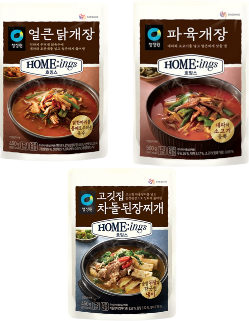 호밍스 3종세트 (얼큰닭개장 + 파육개장 + 얼큰순두부), 5세트, 450g