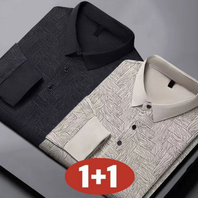 오스틱니 100KG까지 빅사이즈 1+1 중장년 아빠룩 남성용 가을겨울 비즈니스 캐주얼 칼라넥 긴팔티