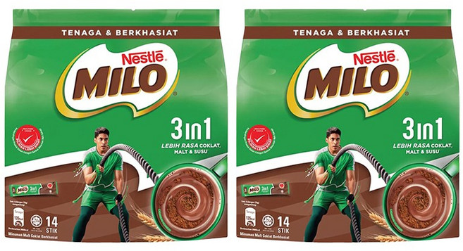 MILO 3 인 1 밀크초콜릿 코코아 파우더, 33g, 14개입, 2개