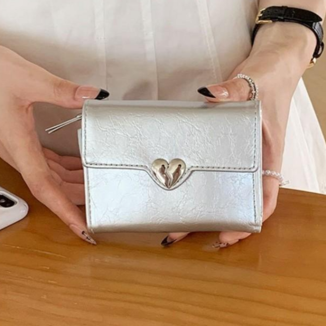 샤샤벨 크랙 하트 반지갑 여성 학생 카드지갑 캐주얼 여자 지갑