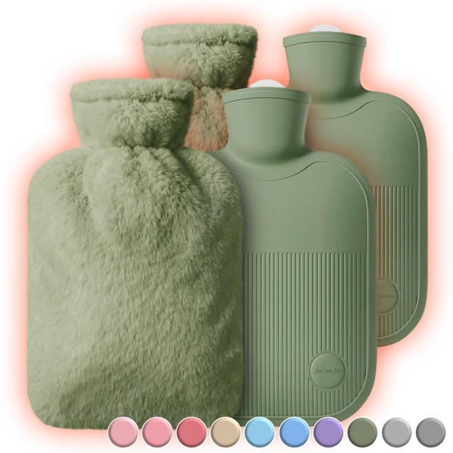 아뜰라임 냉온 찜질팩 보온 물주머니 핫팩 + 에코 토끼털 커버 세트 2L 딥그린, 2개
